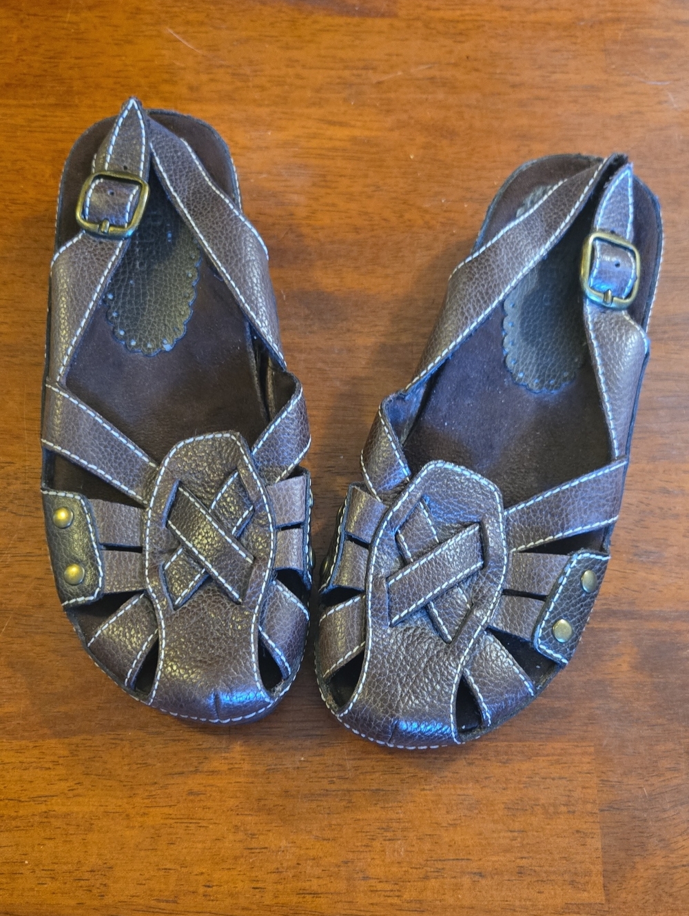 Bass Dark Brown Leather Sandal with Brass Buckle